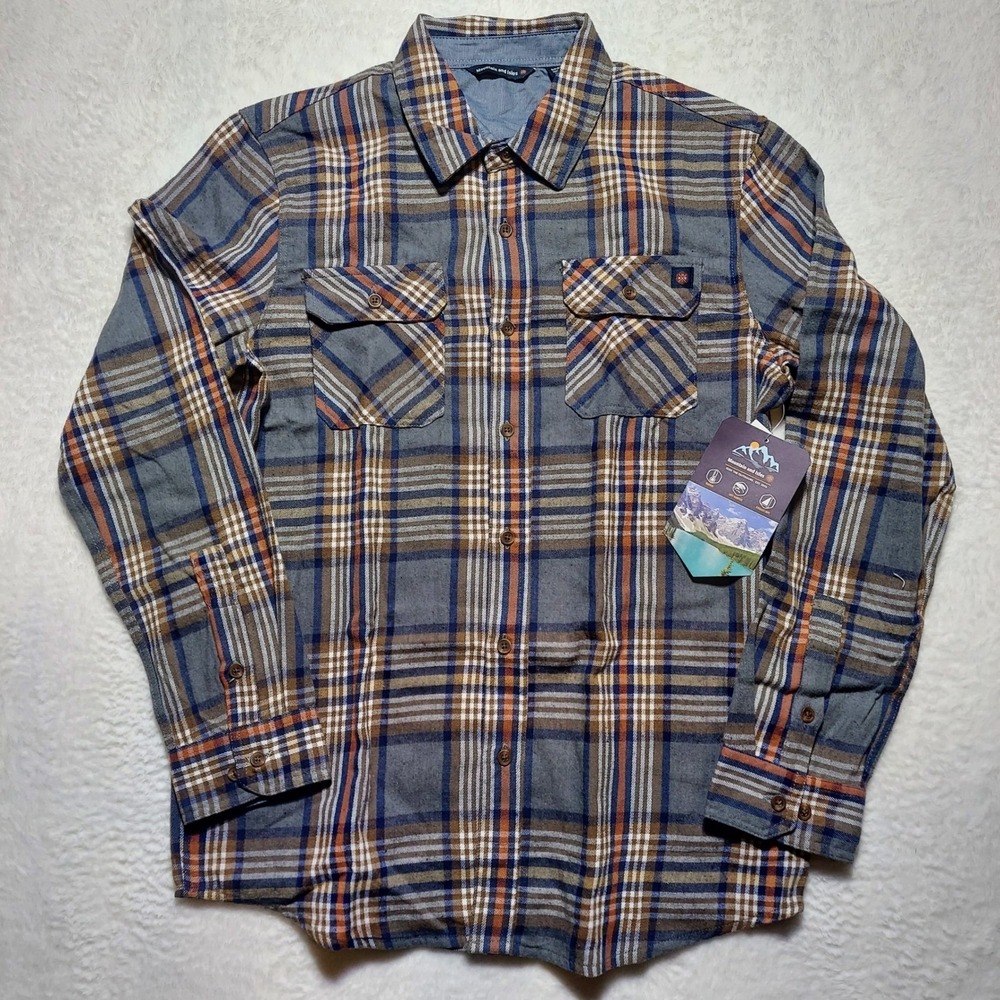 Mountain and Isles Flannel Shirt Mens XXL Gray Blue Plaid NWT Heavy Button Down